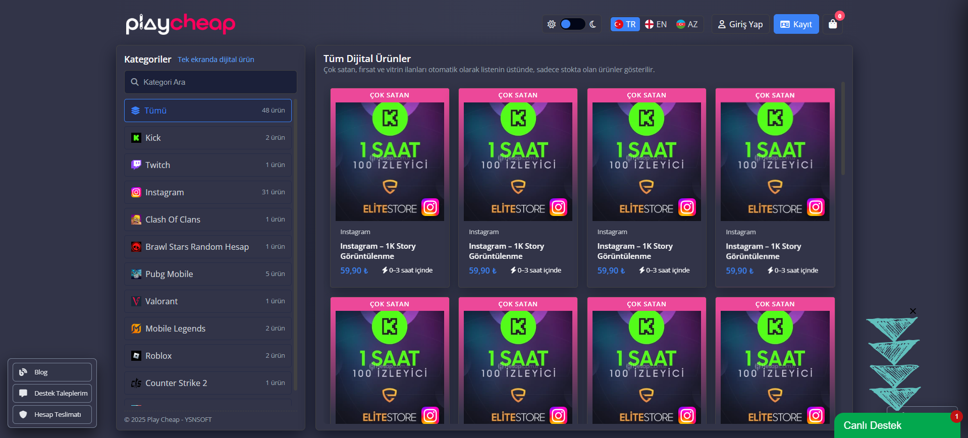 PlayCheap Yönetim Paneli ve Hesap Satış Ekranı